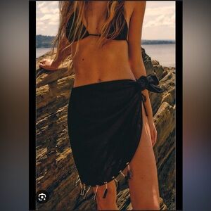 FRINGED WRAP FRONT COTTON SKIRT